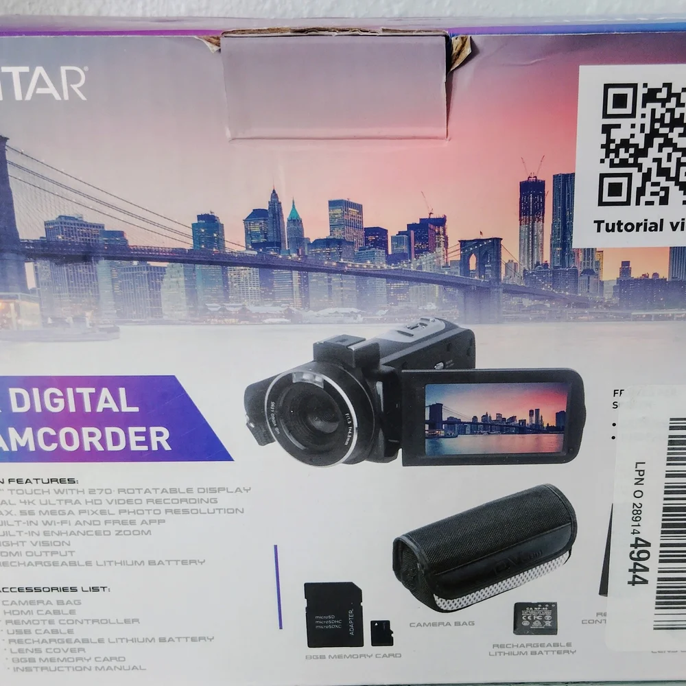 Vivitar 4k Black Digital Camcorder Built in Wifi 3 inch touch screen